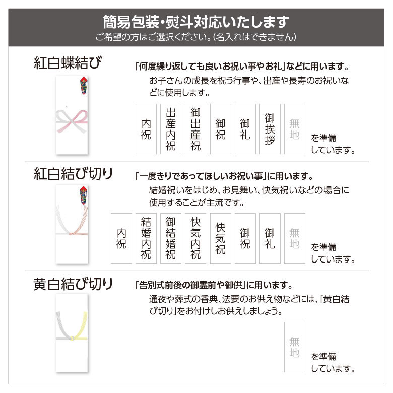 簡易包装・熨斗対応いたします