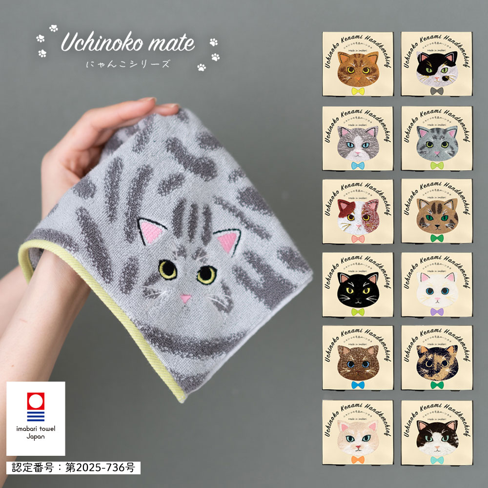 うちの子メイト にゃんこシリーズ今治毛並みタオルハンカチ
