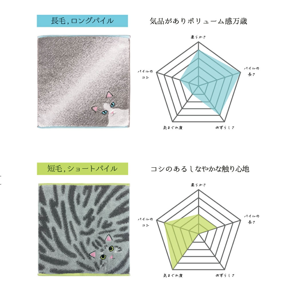 うちの子メイト にゃんこシリーズ今治毛並みタオルハンカチ