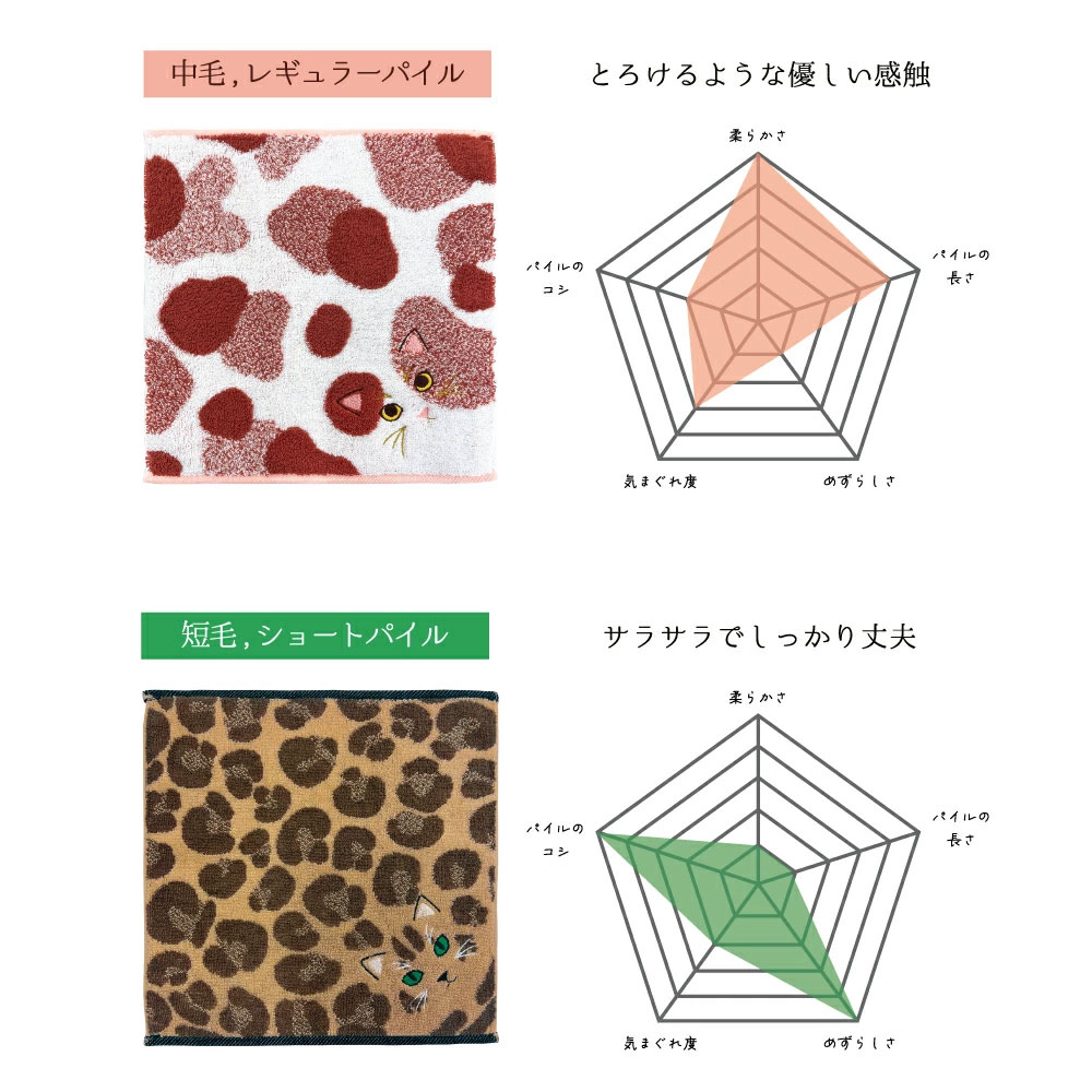 うちの子メイト にゃんこシリーズ今治毛並みタオルハンカチ